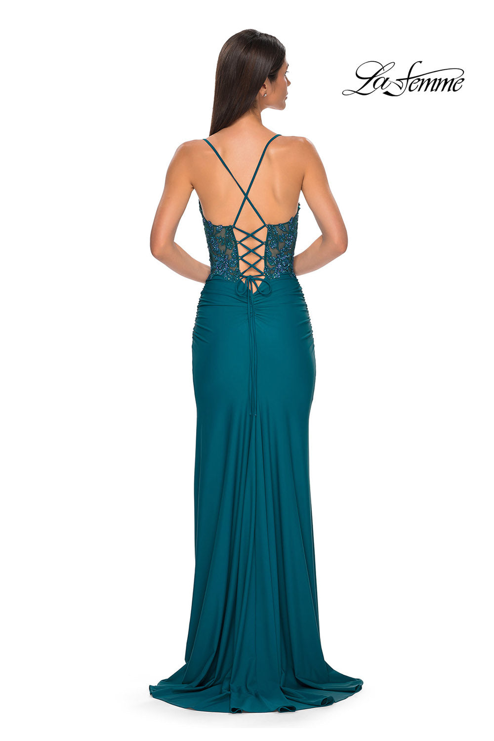 La Femme 33001 prom dress images.  La Femme 33001 is available in these colors: Dark Teal, Light Periwinkle, Royal Blue.