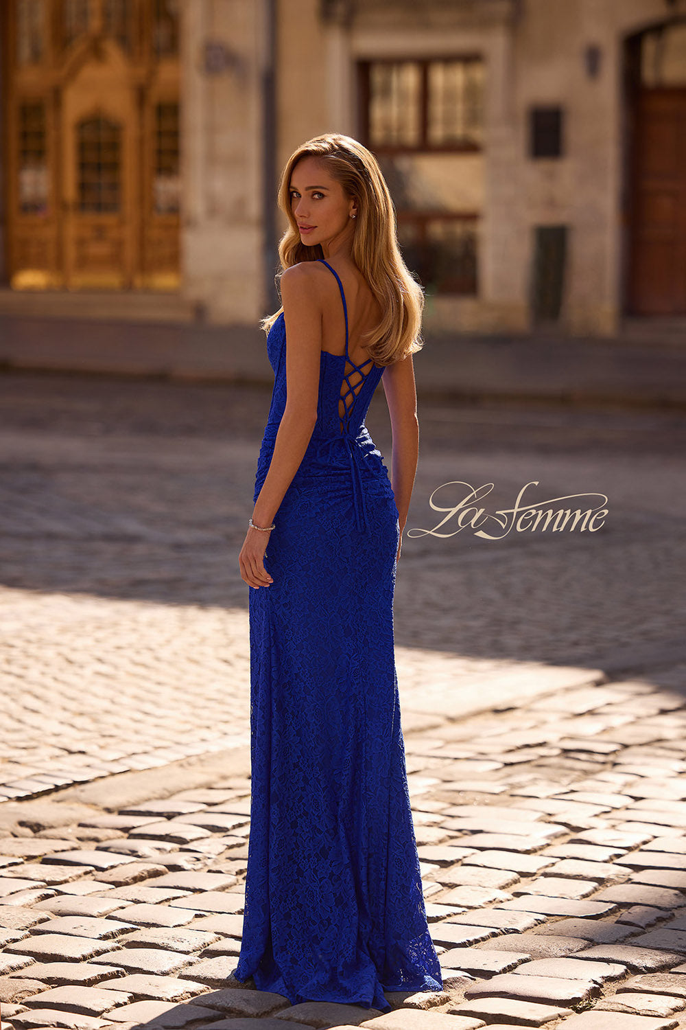 La Femme 33036 prom dress images.  La Femme 33036 is available in these colors: Hot Fuchsia, Royal Blue.