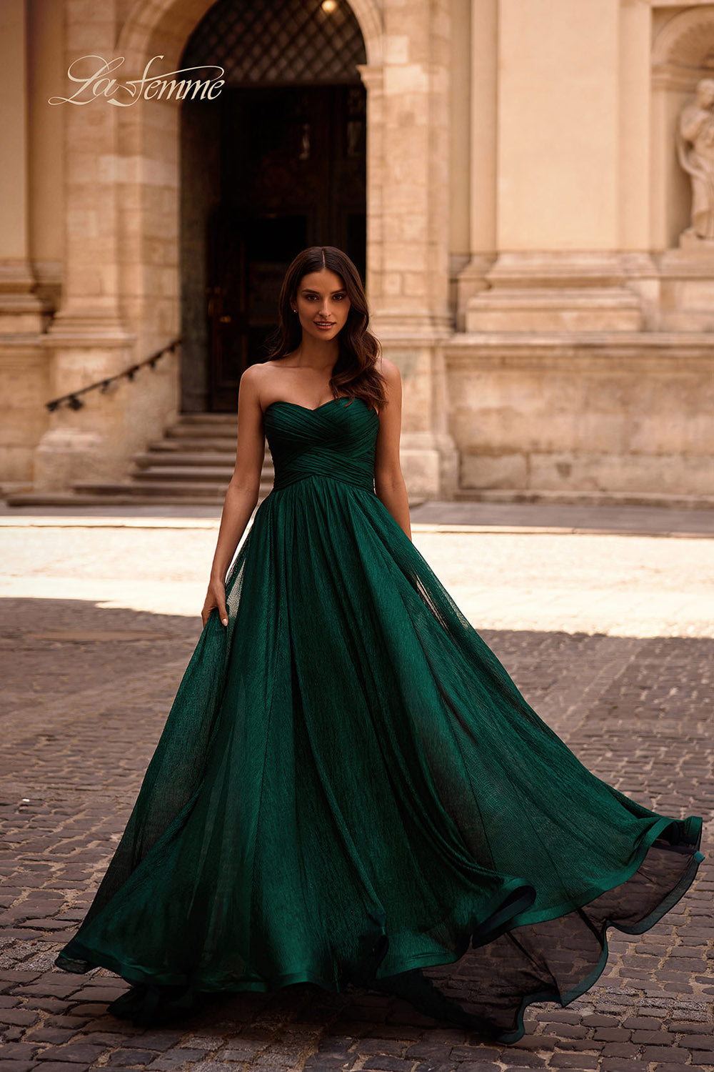 La Femme 32382 prom dress images.  La Femme 32382 is available in these colors: Emerald, Gold, Royal Blue, Royal Purple.