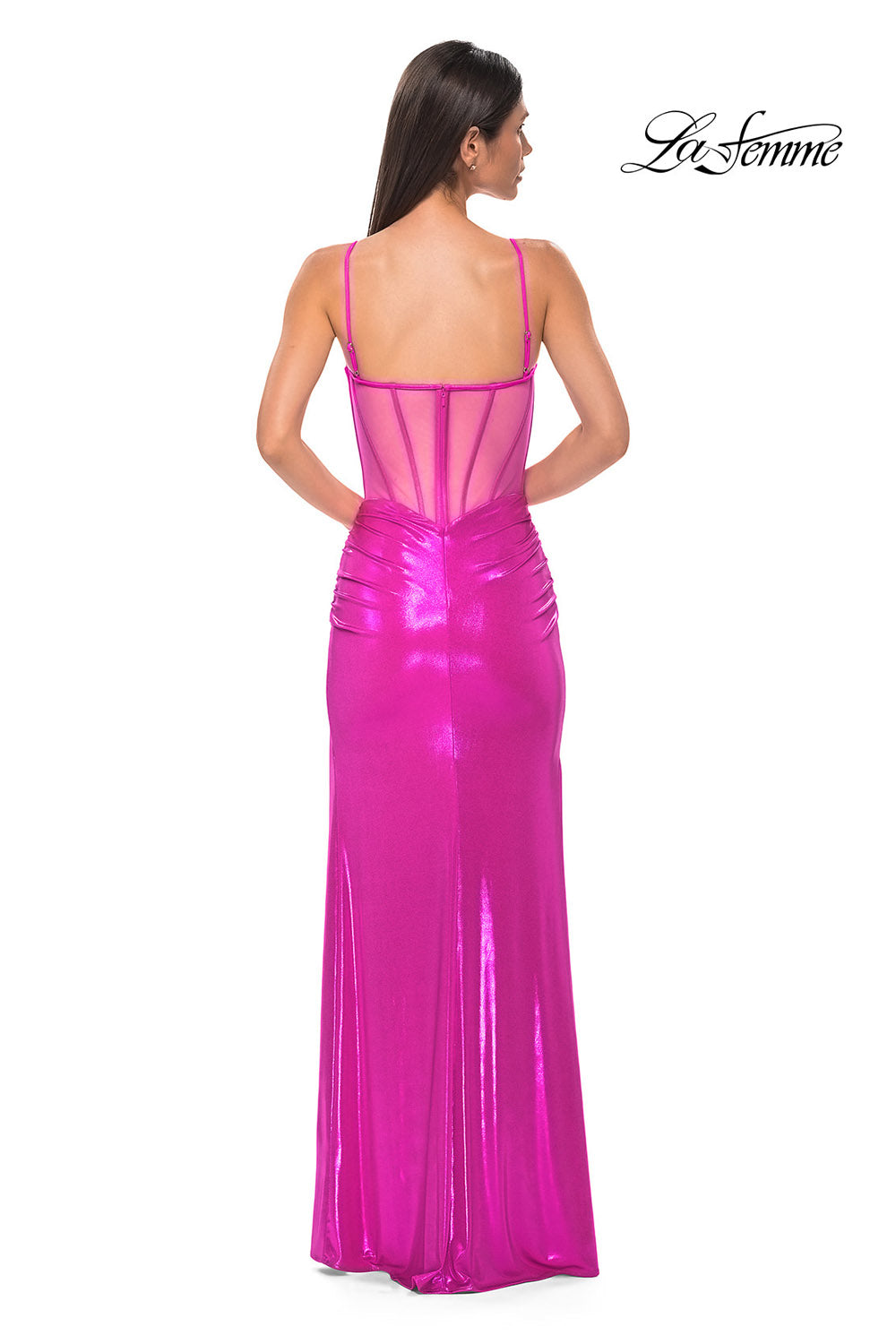 La Femme 32526 prom dress images.  La Femme 32526 is available in these colors: Hot Pink, Navy.