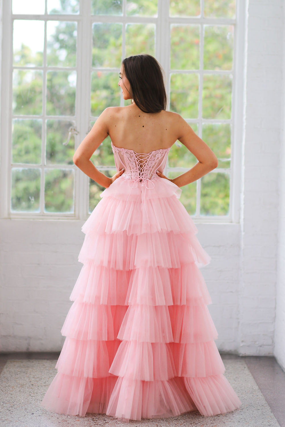 Miah Vega 24507 prom dress images.  Miah Vega 24507 is available in these colors: Blush, Light Blue, White.