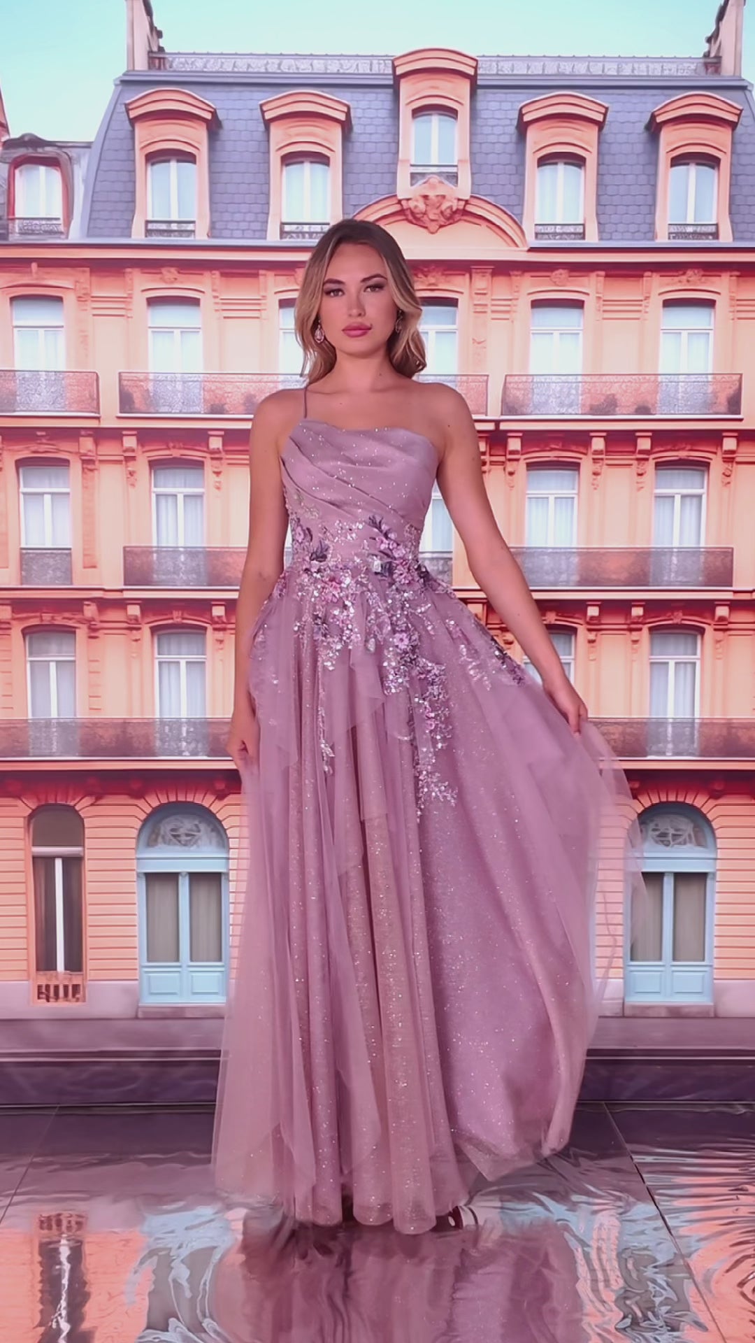 Colette CL8400 prom dress video.  Colette CL8400 is available in these colors: Dusty Lilac Multi, Champagne Multi.