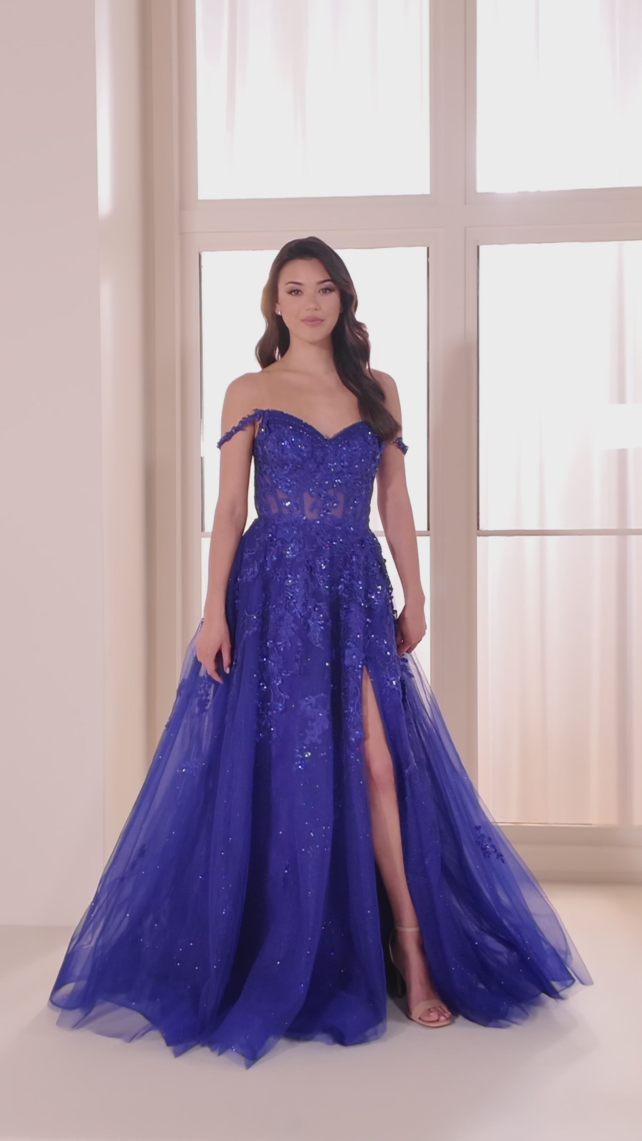 Ellie Wilde EW36204 a-line prom dress video.  Ellie Wilde EW36204 is available in these colors: Sapphire, Emerald, Jade.