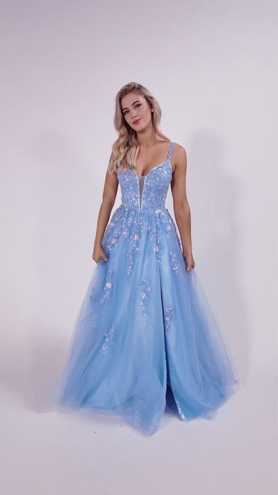 Colette CL8060 prom dress video.  Colette CL8060 is available in these colors: Lilac, Navy Blue.