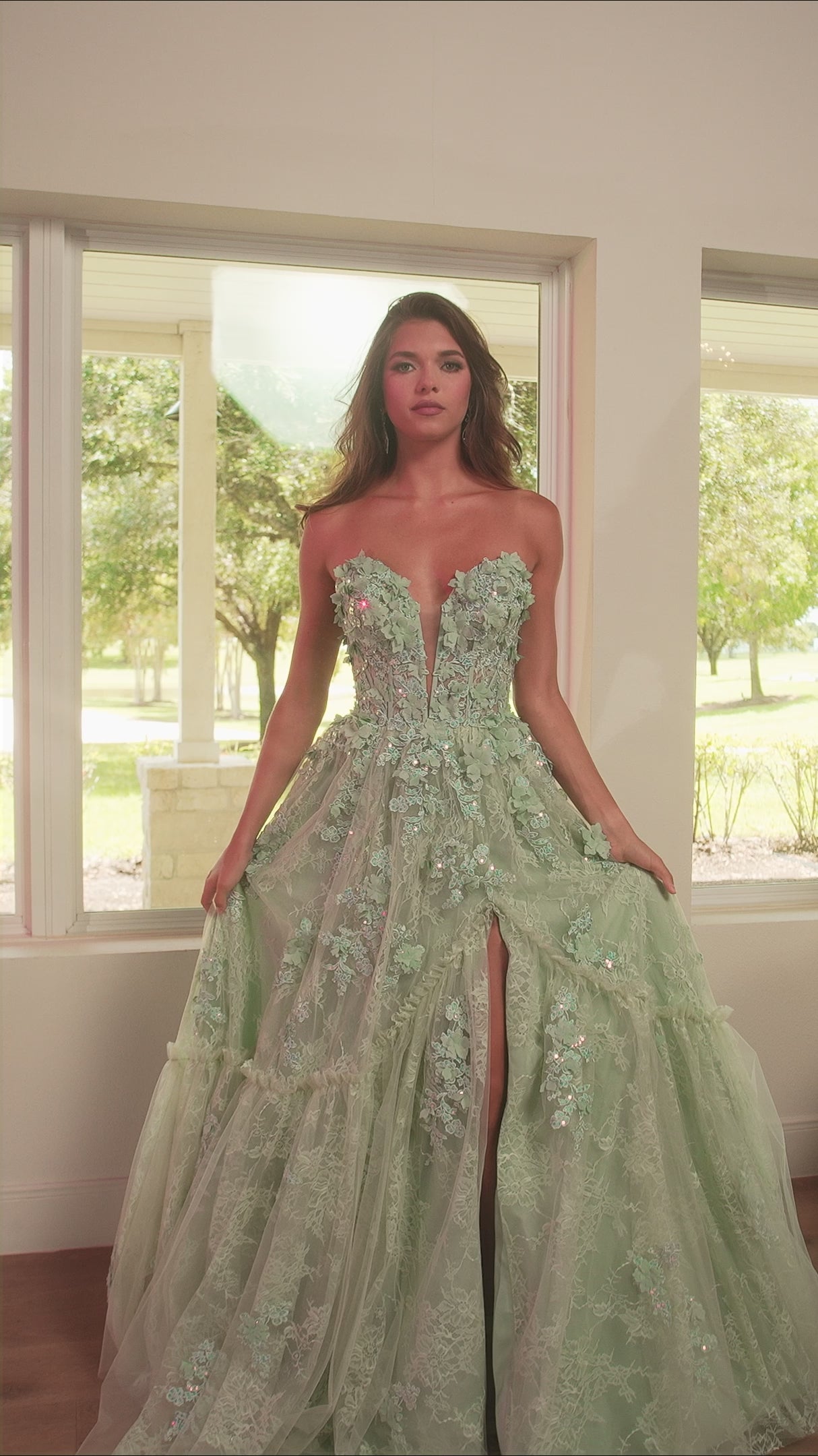 Rachel Allan 70724 prom dress video.  Rachel Allan 70724 is available in these colors: Pink, Powder Blue, Red, Sage.