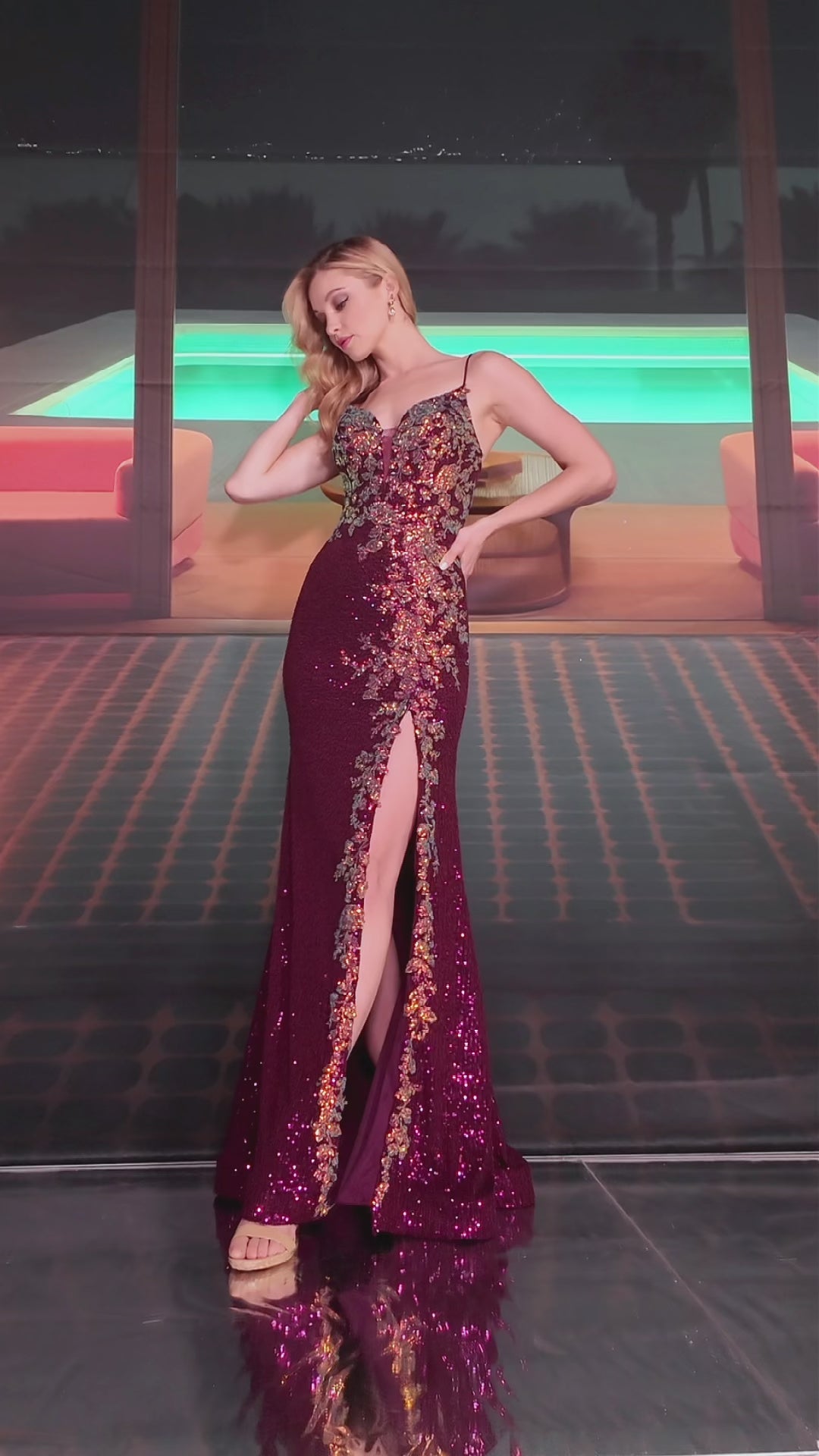 Colette CL8425 prom dress video.  Colette CL8425 is available in these colors: Black Silver, Emerald, Wine.