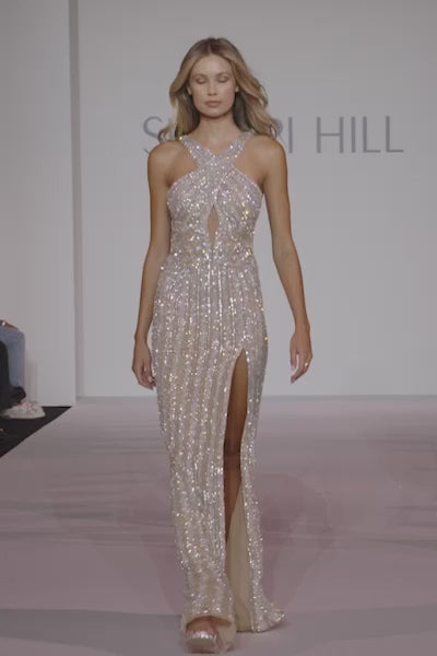 Sherri Hill 56386 prom dress video.  Sherri Hill 56386 is available in these colors: Nude Silver, Gold.