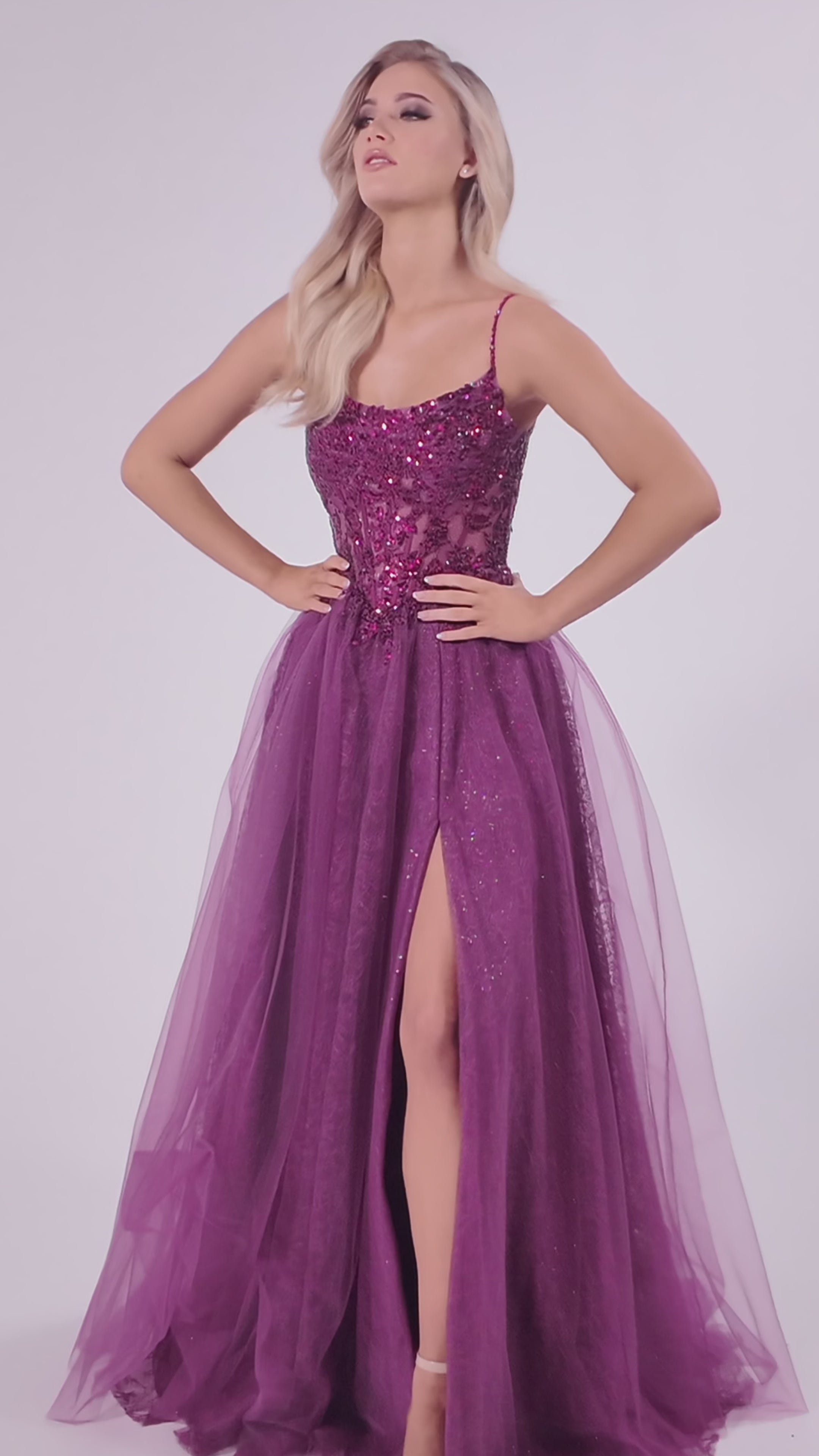 Colette CL8240 prom dress video.  Colette CL8240 is available in these colors: Berry, Periwinkle.