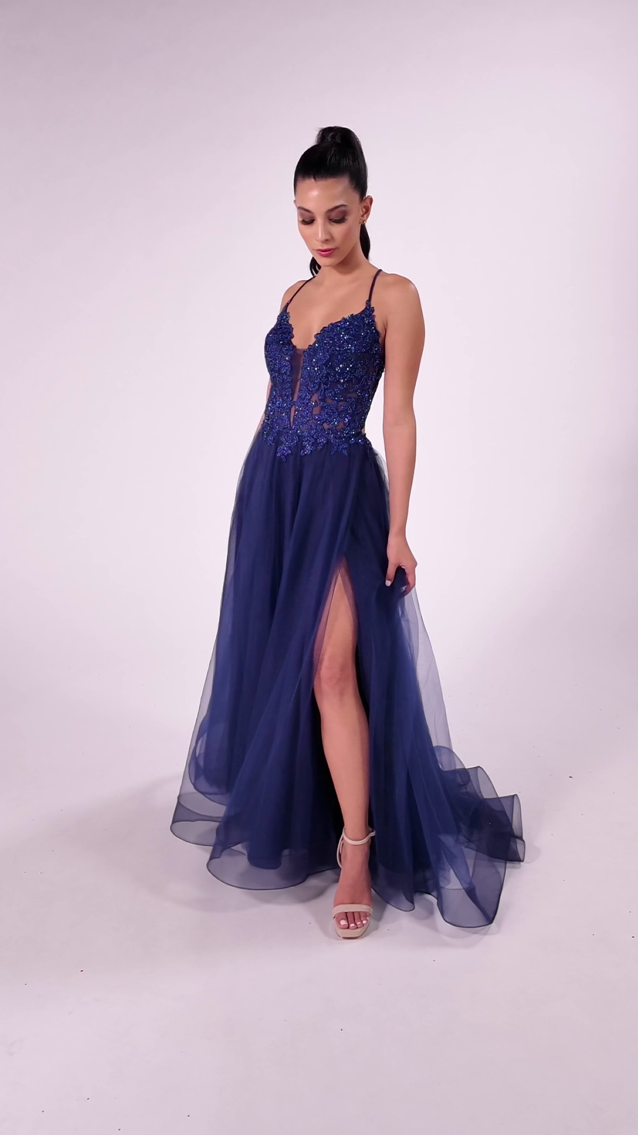 Colette CL8320 prom dress video.  Colette CL8320 is available in these colors: Navy Blue, Black.