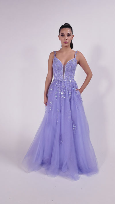 Colette CL8060 prom dress video.  Colette CL8060 is available in these colors: Lilac, Navy Blue.