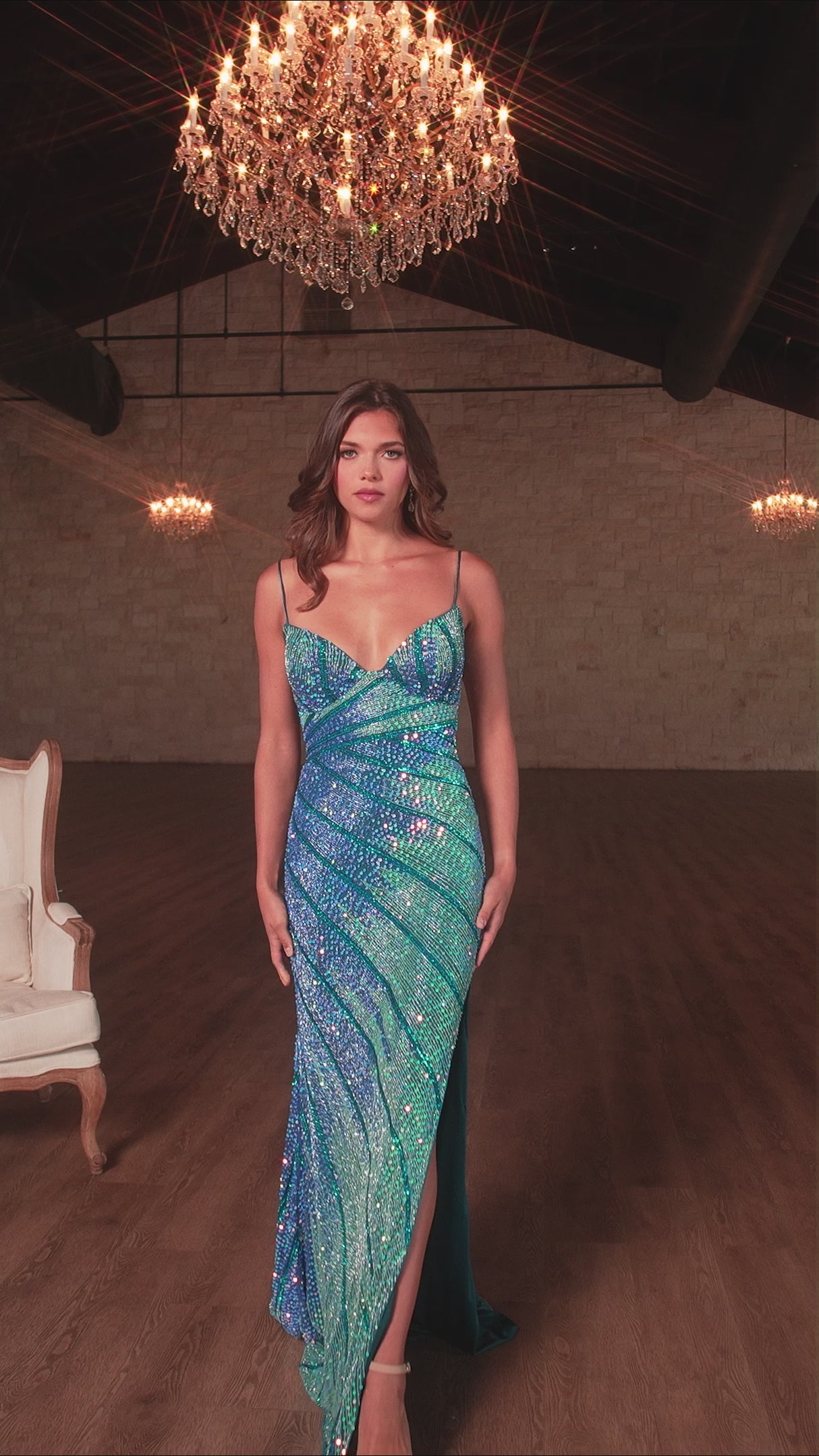 Rachel Allan 70799 prom dress video.  Rachel Allan 70799 is available in these colors: Black Multi, Fuchsia Multi, Lilac Multi, Navy Multi, Ocean Multi.