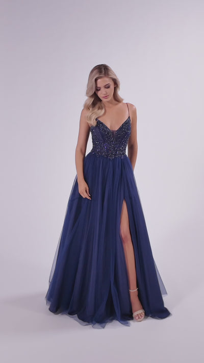 Colette CL8250 prom dress video.  Colette CL8250 is available in these colors: Emerald, Navy Blue.