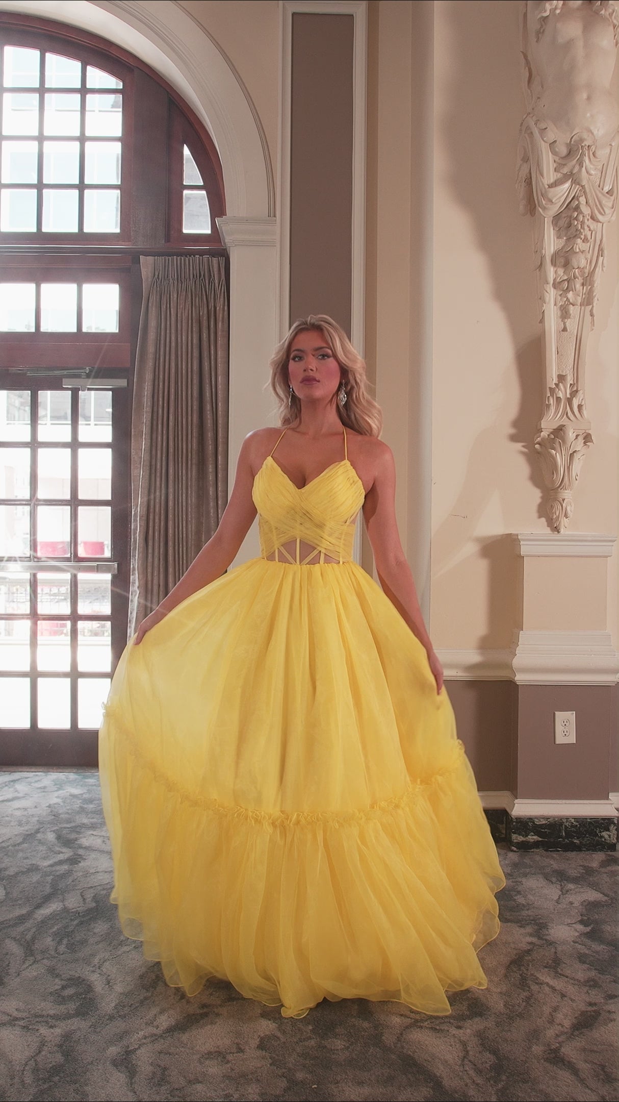 Rachel Allan 70815 prom dress video.  Rachel Allan 70815 is available in these colors: Aqua, Hot Pink, Lilac, Yellow.