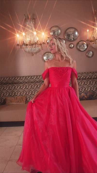 Rachel Allan 70865 prom dress video.  Rachel Allan 70865 is available in these colors: Aqua, Pink, Red.