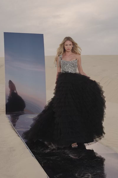 Sherri Hill 56829 prom dress video. Sherri Hill 56829 is available in these colors: Black Silver, Ivory Silver, Blush.