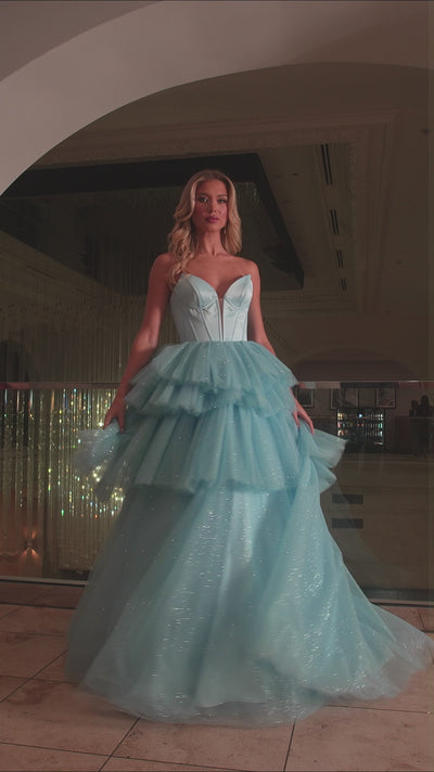 Rachel Allan 70876 prom dress video.  Rachel Allan 70876 is available in these colors: Powder Blue, Red, Royal, Yellow.