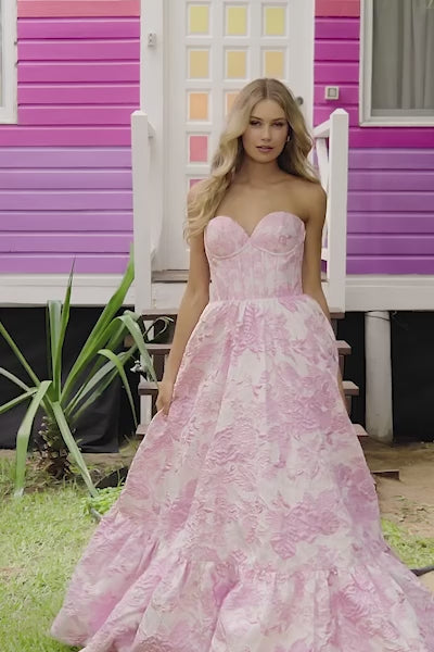 Sherri Hill 56055 prom dress video.  Sherri Hill 56055 is available in these colors: Pink, Lilac, Light Blue, Ivory.