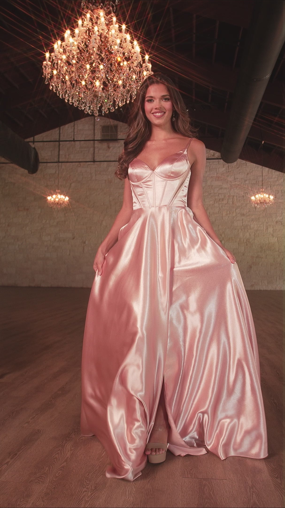 Rachel Allan 70739 prom dress video.  Rachel Allan 70739 is available in these colors: Emerald, Rose Gold, Silver.