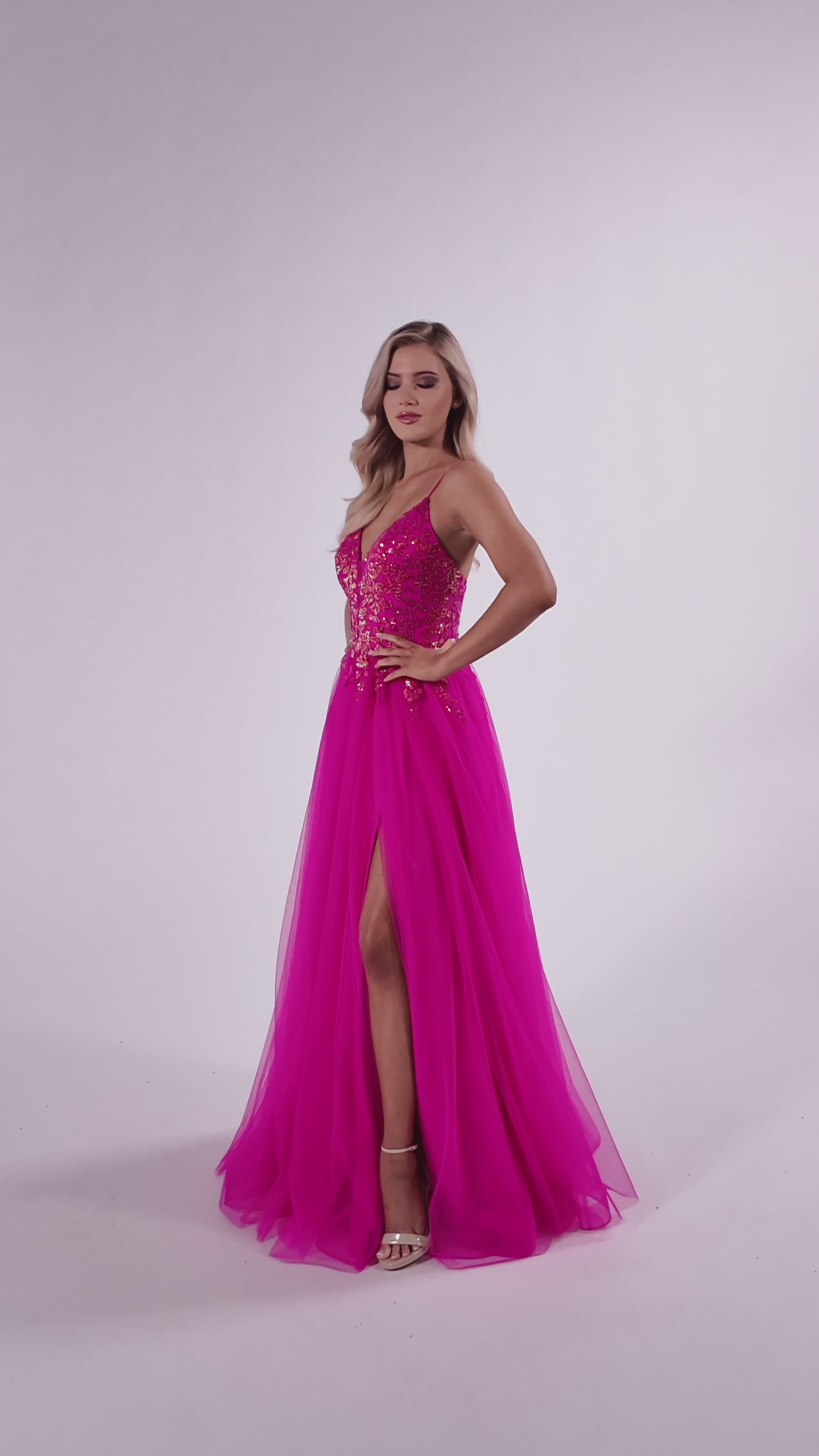 Colette CL8030 prom dress video.  Colette CL8030 is available in these colors: Sunshine, Hot Pink.