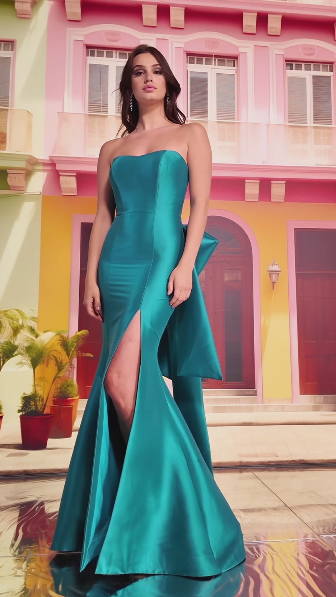 Colette CL8470 prom dress video.  Colette CL8470 is available in these colors: Scarlet, Diamond White, Fuchsia, Turquoise, Black.