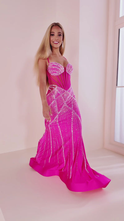 Ellie Wilde EW36001 mermaid prom dress video.  Ellie Wilde EW36001 is available in these colors: Navy Blue, Lavender Frost, Ruby, Hot Pink, Black, Sage, Emerald, Orchid.