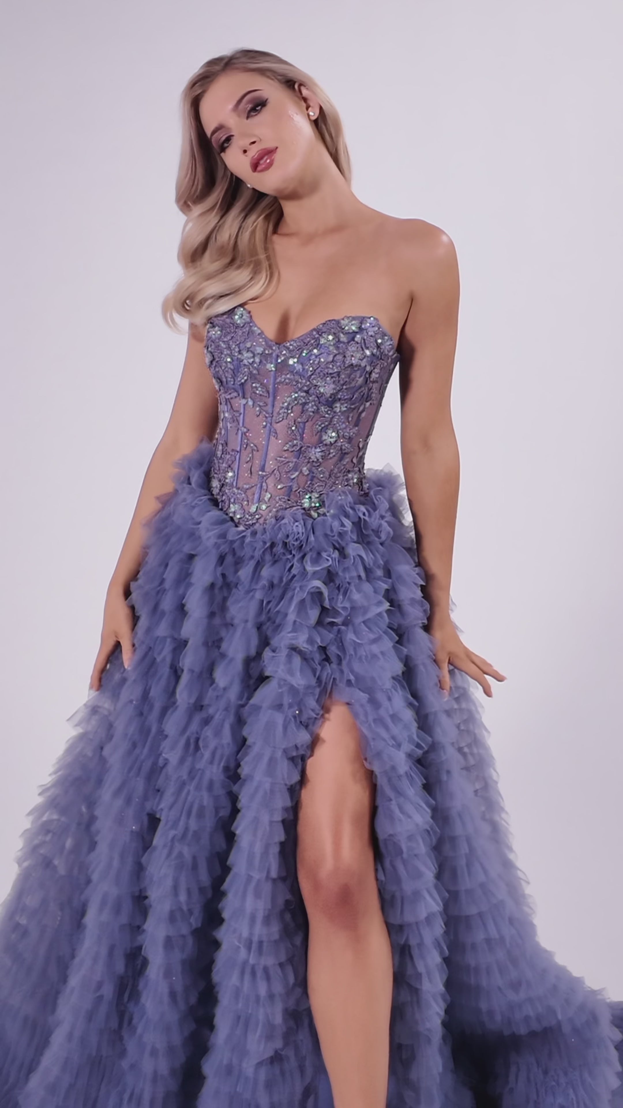 Colette CL8170 prom dress video.  Colette CL8170 is available in these colors: Steel Blue.