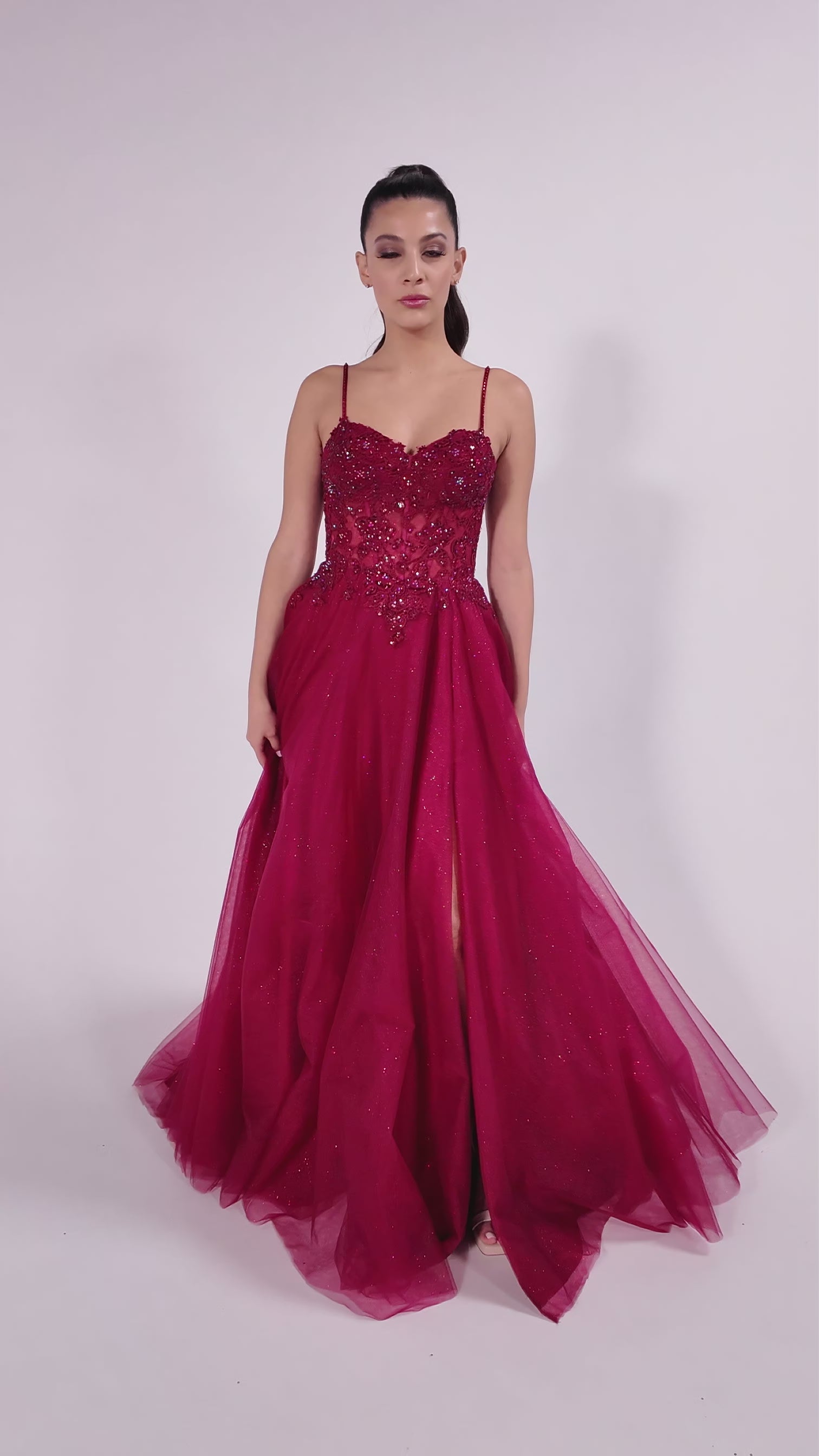 Colette CL8280 prom dress video.  Colette CL8280 is available in these colors: Burgundy, Plum.