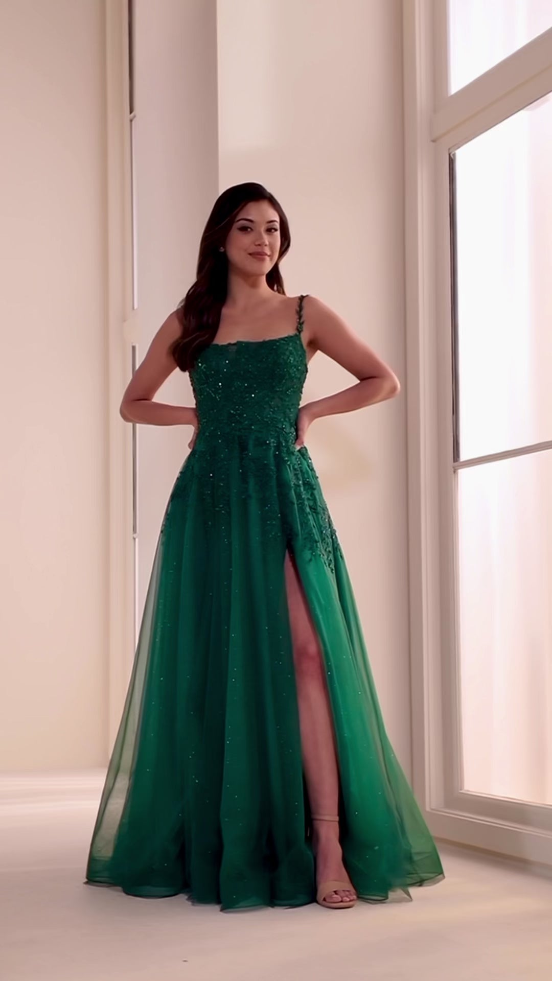 Ellie Wilde EW36228 a-line prom dress video.  Ellie Wilde EW36228 is available in these colors: Royal Blue, Emerald.