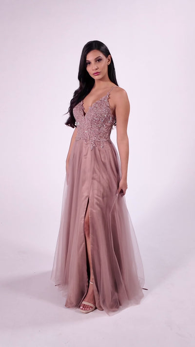 Colette CL8190 prom dress video.  Colette CL8190 is available in these colors: Dusty Blue.