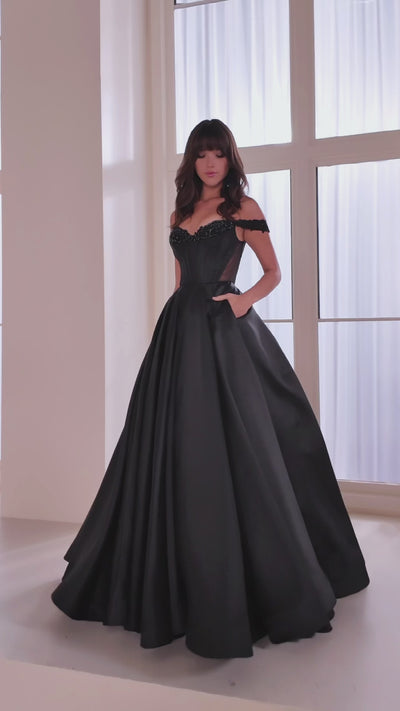 Ellie Wilde EW36100 ball gown prom dress video.  Ellie Wilde EW36100 is available in these colors: Emerald, Black, Diamond White.