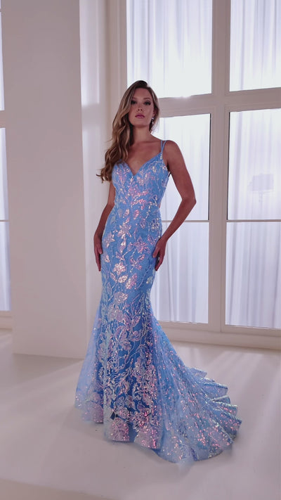 Ellie Wilde EW36034 mermaid prom dress video.  Ellie Wilde EW36034 is available in these colors: Bluebell, Mint, Ivory Nude, Red.