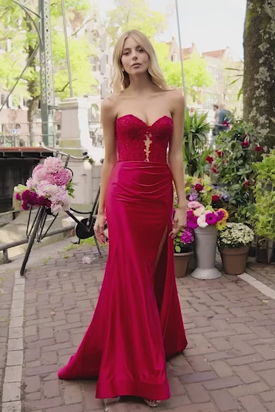 Sherri Hill 56198 prom dress video.  Sherri Hill 56198 is available in these colors: Peacock, Red, Ivory, Teal, Emerald, Royal, Purple, Navy, Yellow, Black, Mocha, Rose, Wine, Silver, Bright Pink.