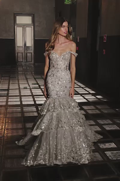 Sherri Hill 56687 prom dress video.  Sherri Hill 56687 is available in these colors: Silver, Gold, Black, Navy, Light Blue, Ivory, Fuchsia.