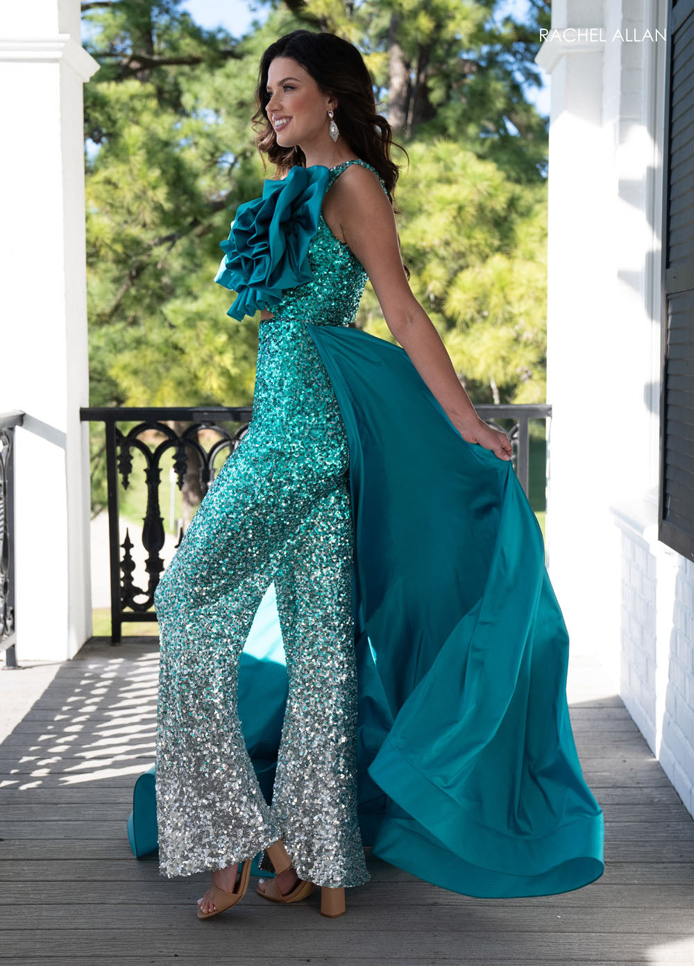 Rachel Allan 50335 prom dress images.  Rachel Allan 50335 is available in these colors: Black Ombre, Blue Ombre, Jade Ombre.