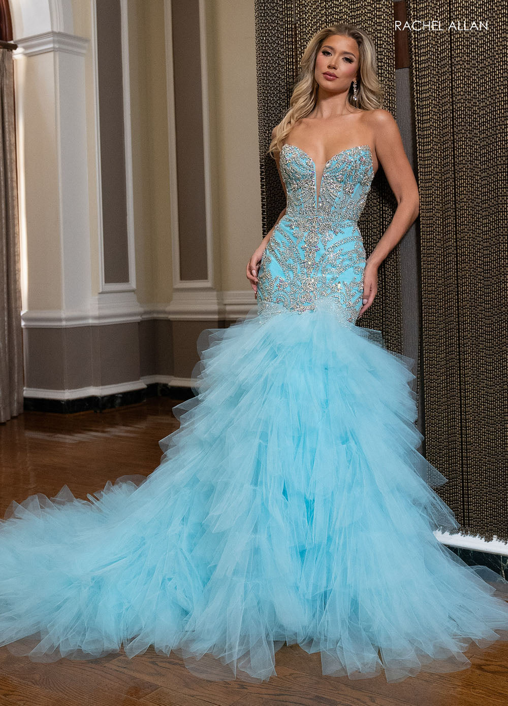 Rachel Allan 50346 prom dress images.  Rachel Allan 50346 is available in these colors: Aqua Blue, Hot Pink.