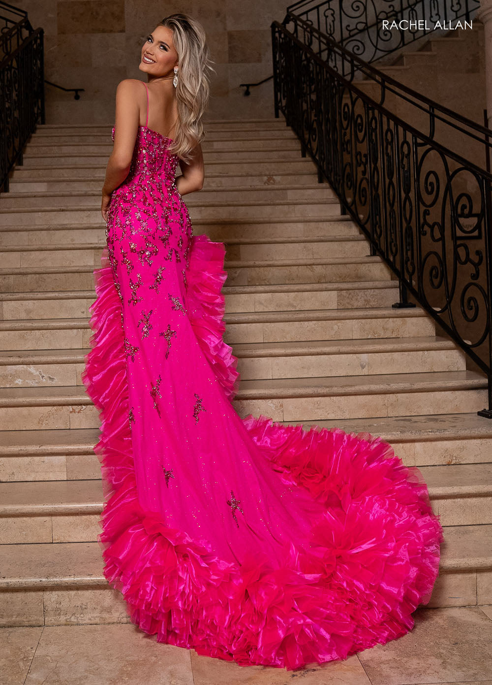 Rachel Allan 50357 prom dress images.  Rachel Allan 50357 is available in these colors: Black, Hot Pink.