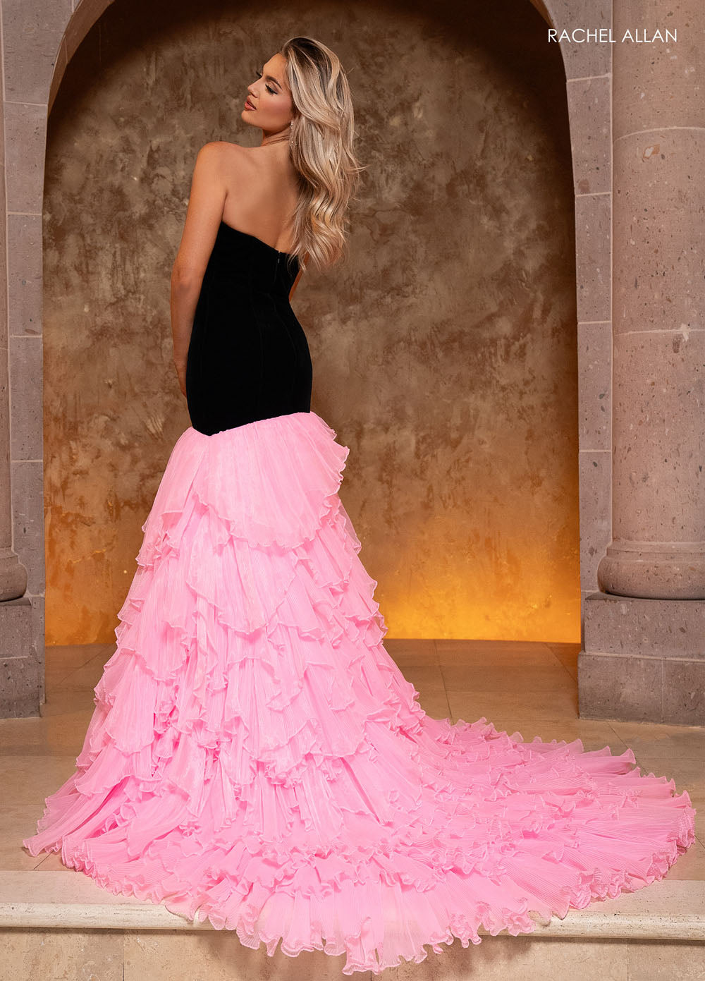 Rachel Allan 50359 prom dress images.  Rachel Allan 50359 is available in these colors: Black Emerald, Black Pink, Black.