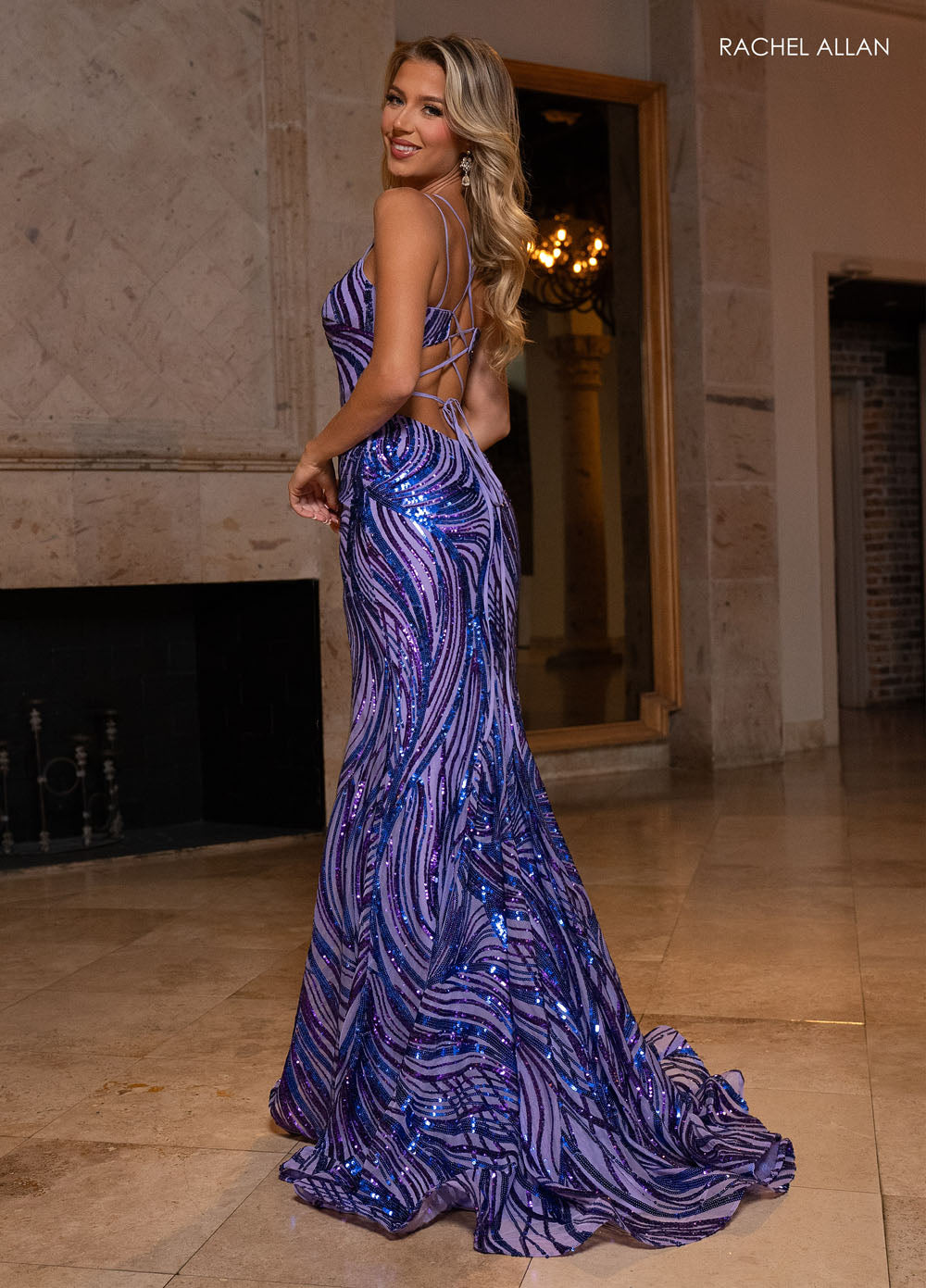 Rachel Allan 70721 prom dress images.  Rachel Allan 70721 is available in these colors: Black Tangerine, Lilac Purple, Navy Fuchsia, Turquoise.