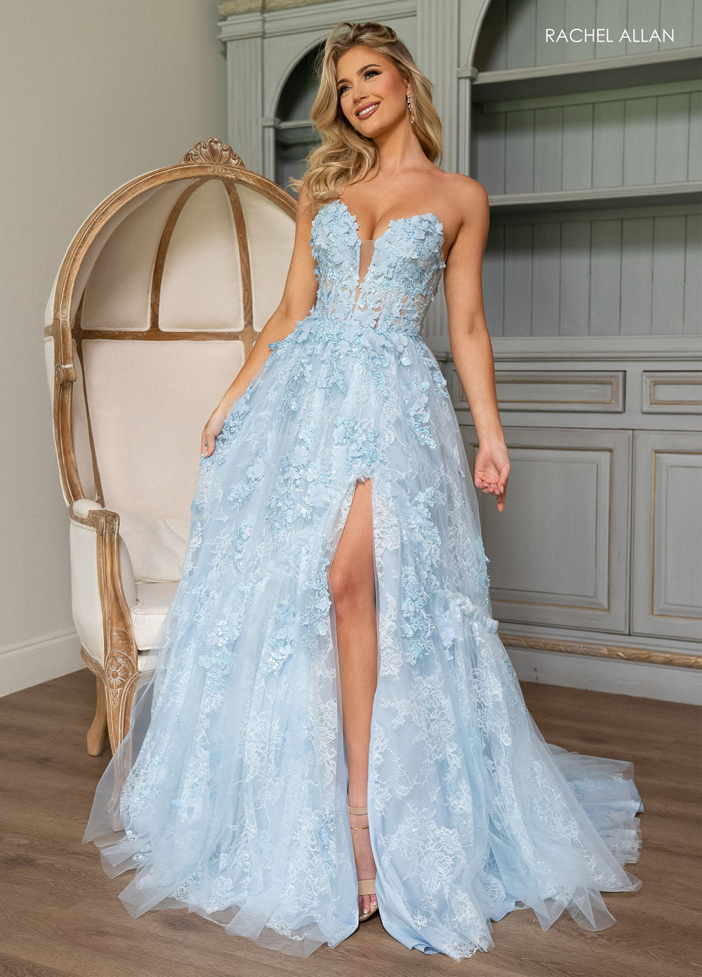 Rachel Allan 70724 prom dress images.  Rachel Allan 70724 is available in these colors: Pink, Powder Blue, Red, Sage.