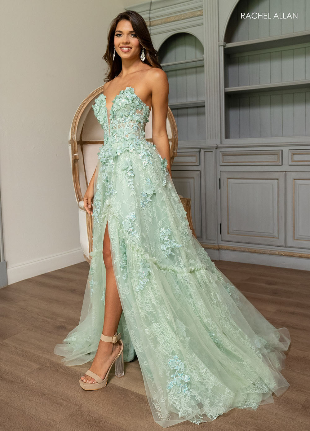 Rachel Allan 70724 prom dress images.  Rachel Allan 70724 is available in these colors: Pink, Powder Blue, Red, Sage.