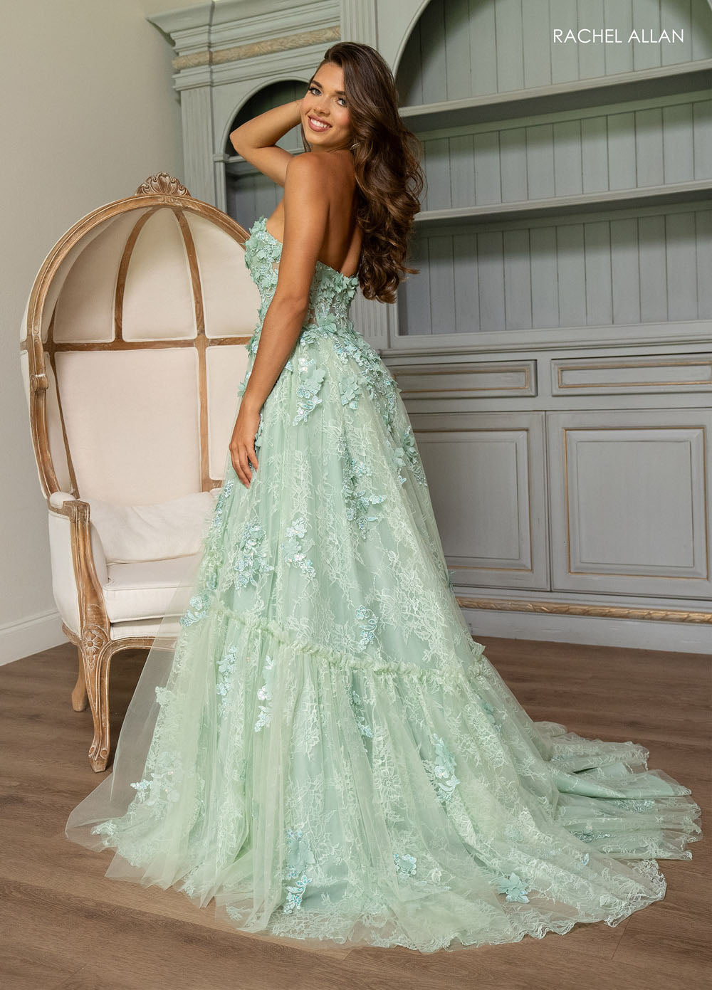 Rachel Allan 70724 prom dress images.  Rachel Allan 70724 is available in these colors: Pink, Powder Blue, Red, Sage.