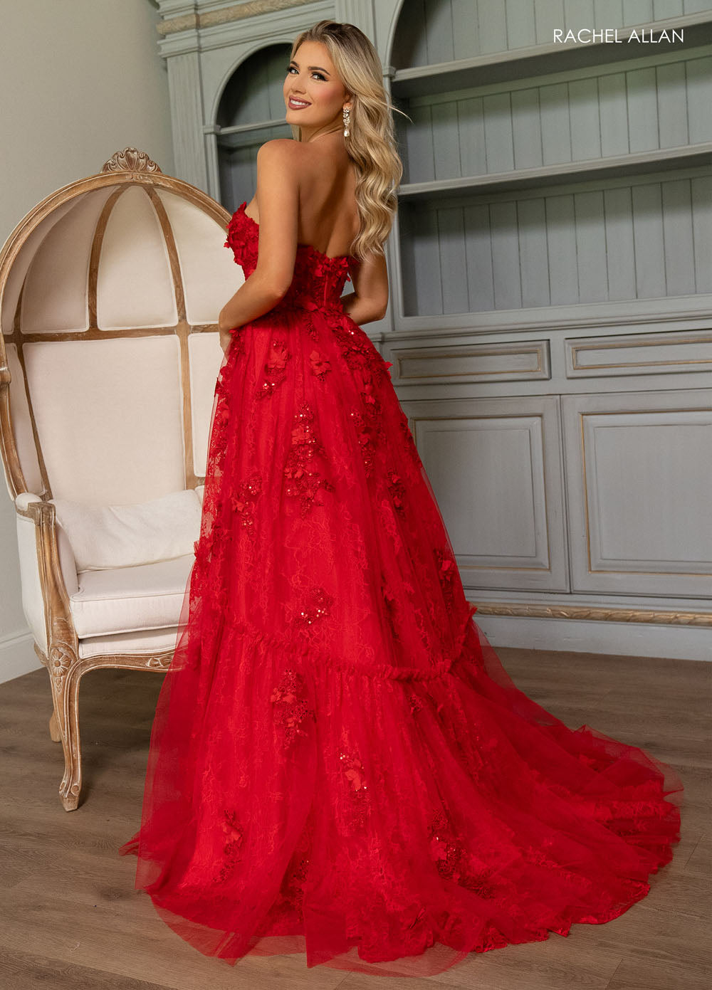 Rachel Allan 70724 prom dress images.  Rachel Allan 70724 is available in these colors: Pink, Powder Blue, Red, Sage.