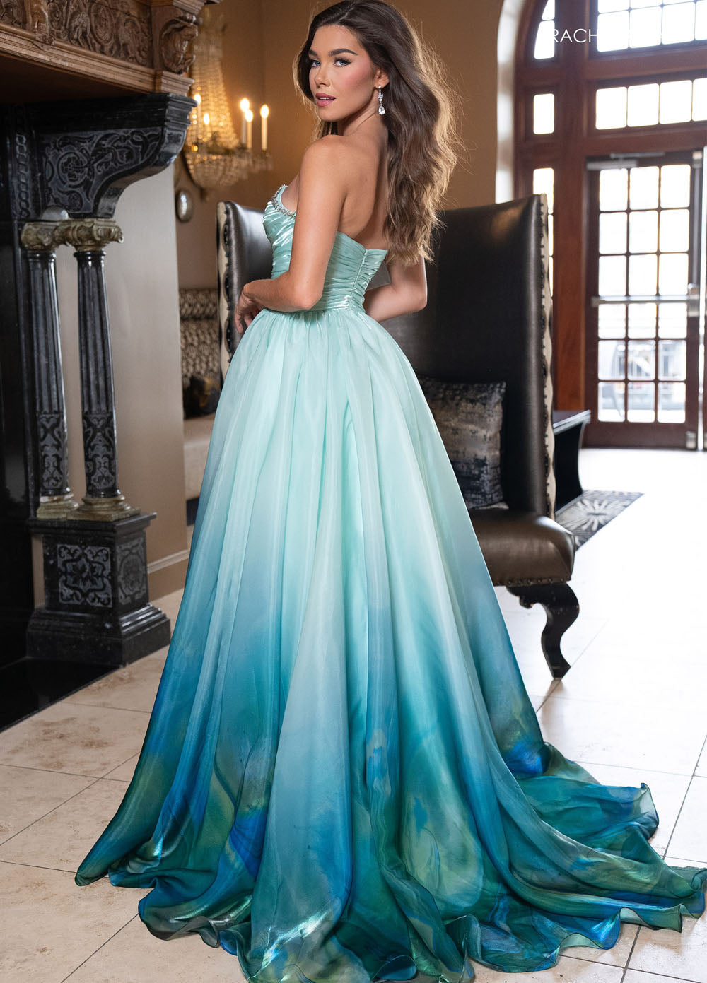 Rachel Allan 70727 prom dress images.  Rachel Allan 70727 is available in these colors: Mint Print, Periwinkle Print, Pink Print.