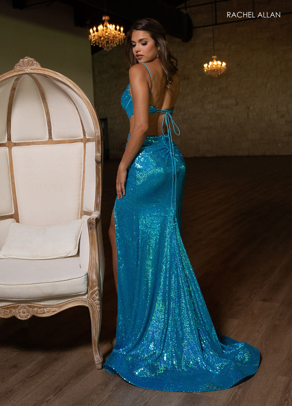 Rachel Allan 70732 prom dress images.  Rachel Allan 70732 is available in these colors: Lime, Ocean Blue, Purple, Royal.