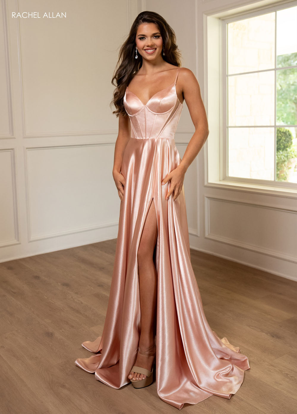 Rachel Allan 70739 prom dress images.  Rachel Allan 70739 is available in these colors: Emerald, Rose Gold, Silver.