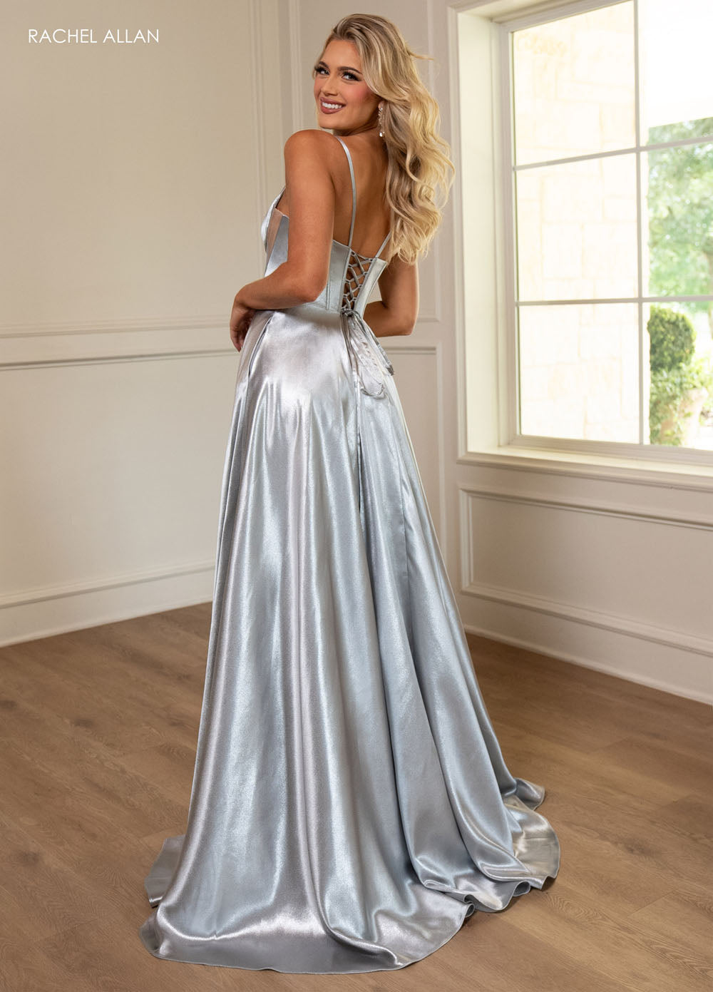 Rachel Allan 70739 prom dress images.  Rachel Allan 70739 is available in these colors: Emerald, Rose Gold, Silver.