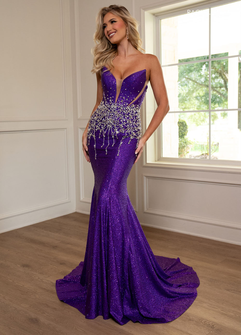 Rachel Allan 70742 prom dress images.  Rachel Allan 70742 is available in these colors: Black, Cloud Blue, Purple, Silver.