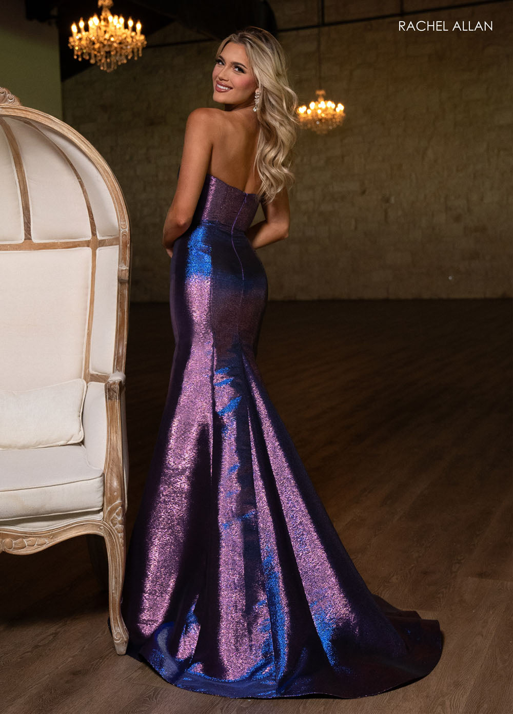 Rachel Allan 70743 prom dress images.  Rachel Allan 70743 is available in these colors: Fuchsia Shimmer, Lilac Shimmer, Peacock Shimmer.