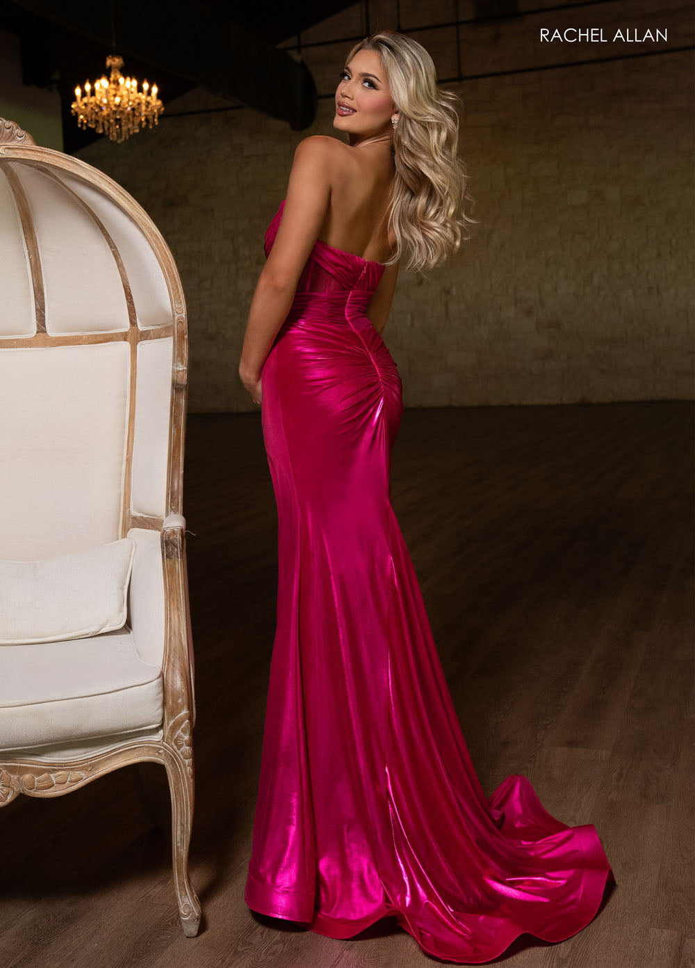 Rachel Allan 70751 prom dress images.  Rachel Allan 70751 is available in these colors: Fuchsia, Gold, Lime, Royal.