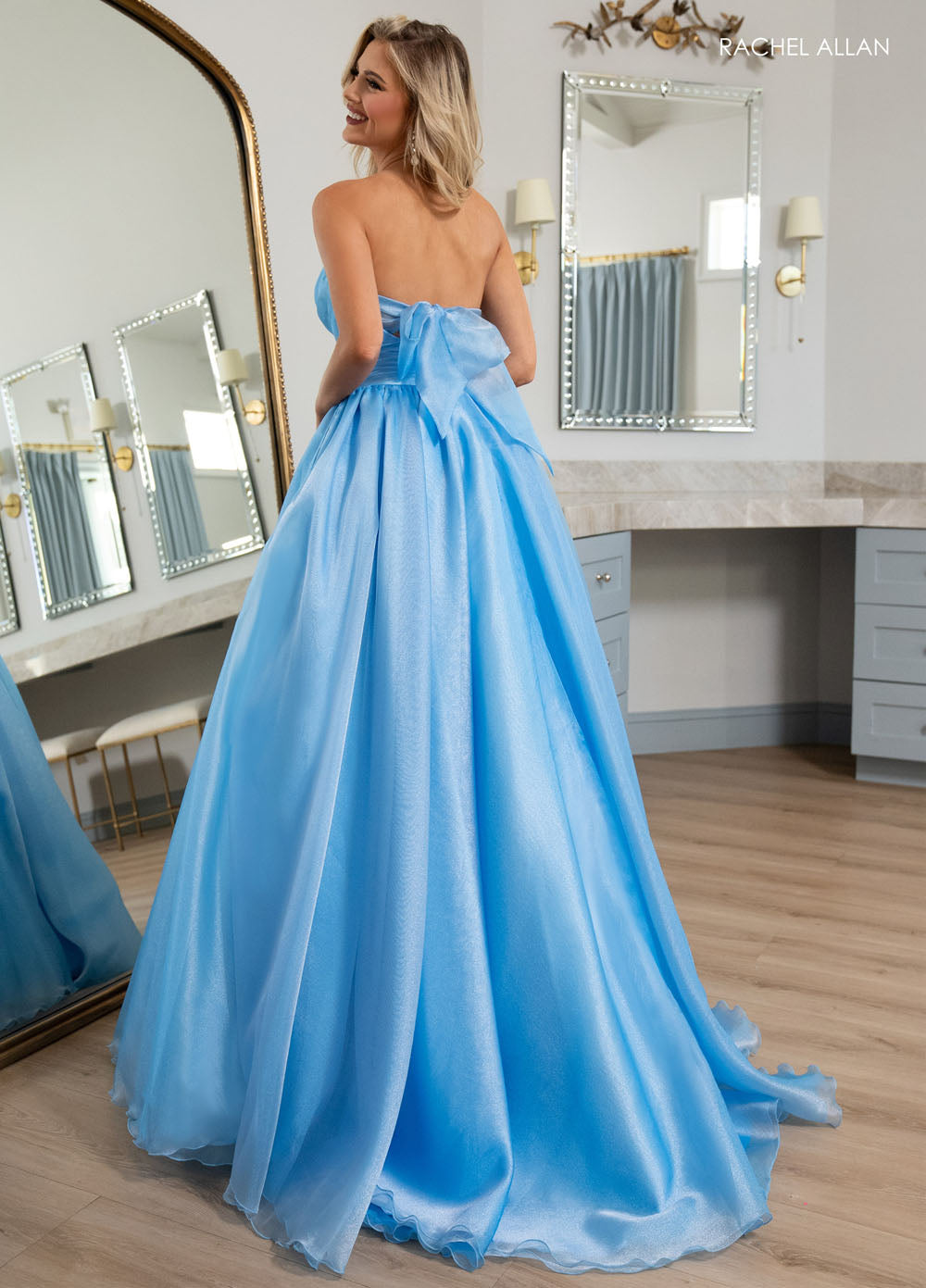 Rachel Allan 70768 prom dress images.  Rachel Allan 70768 is available in these colors: Black, Pink, Sky Blue.